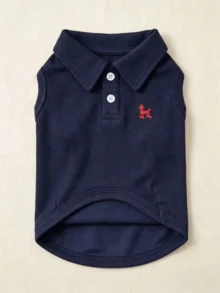 PETSIN 1件 春夏寵物素色刺繡短袖POLO衫背心上衣 - 藏蓝色 - 查看 12