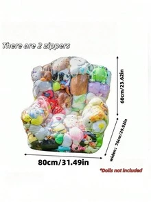 Large DIY Stuffed Toy Storage Sofa, Transparent PVC Bean Bag Chair With Double Zipper, Extra Large Thickened Foldable Toy Organizer Bed With Soft Cushion Seat, Visible Storage Ottoman For Playroom Bedroom Living Room,Reusable Material - White - View 12