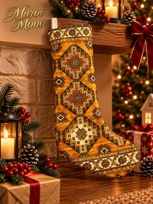 Retro Geometric Print Christmas Stockings, Large Xmas Hanging Socks For Home Fireplace Decor, Christmas Gift Holder - 1PC - View 4