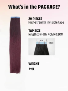 20Pcs 30g Tape In Human Hair Extension For Salon Silky Sealmles Invisible 99J Tape In Hair For Women Suitable For Use During Christmas And Halloween - S99J - View 4