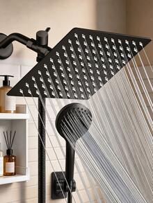 Handheld Shower Head With A 57-Inch Hose, 6-Inch Adjustable Round Bathroom Faucet Set Including A 3-Way Diverter And Drill-Free Wall Mount Bracket, Available In Black/Silver; Ideal For Bathroom Upgrades Featuring Stylish Shower Designs, - Set - View 5