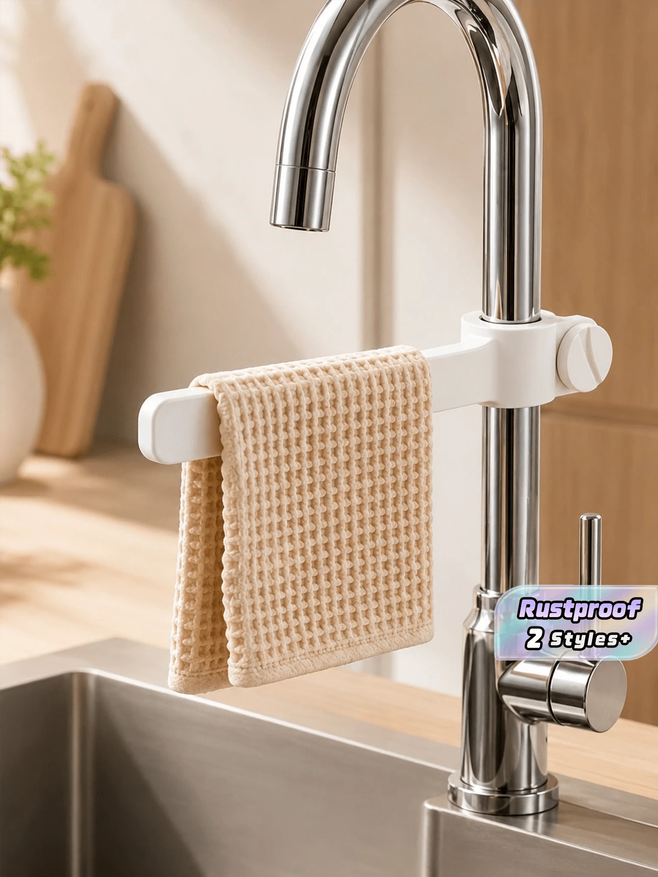 1pc 360° Rotating Faucet Mount Dish Cloth Holder, Plastic Material, White Minimalist Drill-Free Adjustable Kitchen Sink Towel Rack, Space-Saving Quick-Dry Dish Cloth Hanging Rack, Kitchen Storage Use - Multicolor - View 1