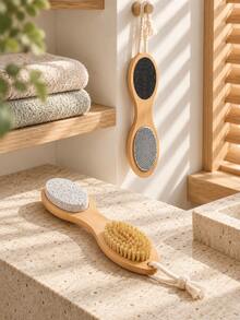 Haus Hana 1pc Multi-Functional 4-In-1 Foot Care Tool With Wooden Handle, Foot Scrub Board, Pumice Stone Foot Wash Brush, Cleans And Removes Dead Skin And Stubborn Calluses, Pedicure Brush, Ideal Household Foot Care Item - multicolor - View 3