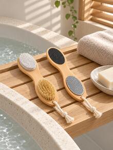 Haus Hana 1pc Multi-Functional 4-In-1 Foot Care Tool With Wooden Handle, Foot Scrub Board, Pumice Stone Foot Wash Brush, Cleans And Removes Dead Skin And Stubborn Calluses, Pedicure Brush, Ideal Household Foot Care Item - multicolor - View 2