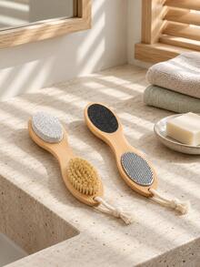 Haus Hana 1pc Multi-Functional 4-In-1 Foot Care Tool With Wooden Handle, Foot Scrub Board, Pumice Stone Foot Wash Brush, Cleans And Removes Dead Skin And Stubborn Calluses, Pedicure Brush, Ideal Household Foot Care Item - multicolor - View 1