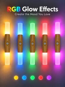 Glimwiel 1PC/2PCS Wood Grain Rechargeable Wall Sconce, Light Oak, RGB Dimmable Soft Light, Motion Sensor Stair Mirror Night Light, Home Decor Lighting, USB Charging - multicolor - View 4