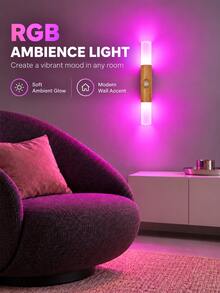 Glimwiel 1PC/2PCS Wood Grain Rechargeable Wall Sconce, Light Oak, RGB Dimmable Soft Light, Motion Sensor Stair Mirror Night Light, Home Decor Lighting, USB Charging - multicolor - View 5