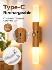 Glimwiel 1PC/2PCS Wood Grain Rechargeable Wall Sconce, Light Oak, RGB Dimmable Soft Light, Motion Sensor Stair Mirror Night Light, Home Decor Lighting, USB Charging - multicolor - View 2