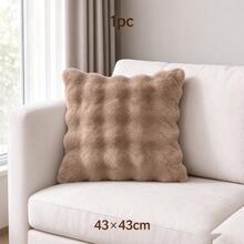 Cirelle 1pc Soft Plush Throw Pillow Cover, Luxury Faux Rabbit Fur Square Cushion Case, Decorative Fluffy Pillowcase For Sofa Couch Bedroom Home Decor, Solid Color, No Pillow Insert - coffee color - View 11