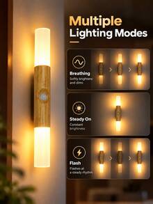 Glimwiel 1PC/2PCS Wood Grain Rechargeable Wall Sconce, Light Oak, RGB Dimmable Soft Light, Motion Sensor Stair Mirror Night Light, Home Decor Lighting, USB Charging - multicolor - View 6