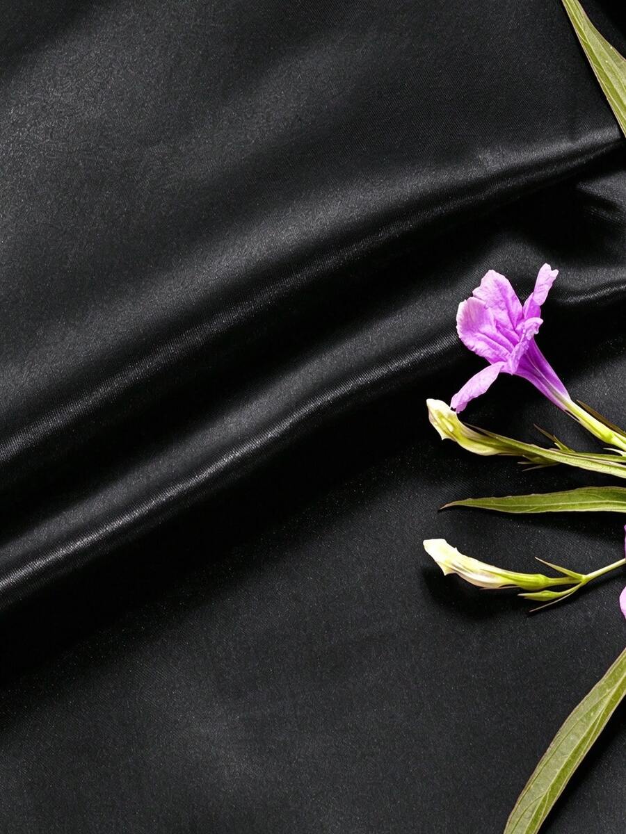 1Pc Soft Satin Fabric For Gift Wrapping, Dress, Blouse, Hanfu, Cheongsam & Wedding Gown, Ideal For Wedding DIY Crafts, Party & Room Decorations - Black - View 1