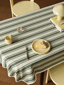Joivida A Striped Tablecloth Made Of Peach-Pink Velvet, Easy To Clean, Suitable For Kitchen And Dining Room Decoration. It Is An Ideal Choice For Holiday Parties, Picnics And Home Arrangements. It Is A Practical And Beautiful Decorative Item, Durable. - green stripe - View 2
