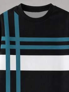 SHEIN 男童 2 件套套裝：條紋馬匹印花 T 恤與工裝長褲，黑棕對比色，圓領短袖 - 彩色 - 查看 4