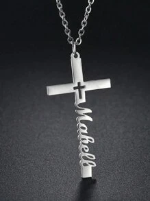 1pc Children's Custom Name Cross English Letter Necklace Cross Custom Chain Stainless Steel Pendant Jewelry Children's Personalized Birthday Gift Accessories, Name Simple Versatile Everyday Style, Unique Ideal Gift For Daughter, Dance Party Wear, Children's Party, Custom Baby Gifts, Exquisite Gifts For Children, Baby Baptism, Mother's Day Gift, Multi-Functional, Ornamental, Letter, Stylish, Modern, Colorful, Cute, Adorable, Casual, Custom, Personalized, Unique, Customized, Baby Gifts, Ideal Gifts For Him, Ideal Gifts For Her, Son, Daughter