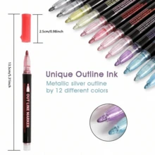 12pcsDouble Line Outline Pen & Dreamy Double Line Pen (24 Color) & Colorful Outline Pen (24 Color) & Fluorescent Graffiti Pen & Metallic Greeting Card Pen, For Greeting Cards, Crafts, Posters, Painting, Diy, Sketching, Journaling And Kids Coloring,Diy Kids,Colouring,Kids Coloring,Back To School - Multicolor - View 7