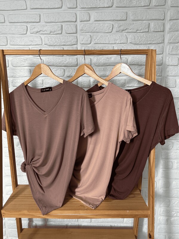 Kit 3 Camiseta Feminina Plus Size 100% Viscolaycra Blusa Moderno T-shirt Casual Lisa