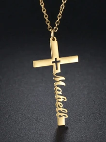 1pc Children's Custom Name Cross English Letter Necklace Cross Custom Chain Stainless Steel Pendant Jewelry Children's Personalized Birthday Gift Accessories, Name Simple Versatile Everyday Style, Unique Ideal Gift For Daughter, Dance Party Wear, Children's Party, Custom Baby Gifts, Exquisite Gifts For Children, Baby Baptism, Mother's Day Gift, Multi-Functional, Ornamental, Letter, Stylish, Modern, Colorful, Cute, Adorable, Casual, Custom, Personalized, Unique, Customized, Baby Gifts, Ideal Gifts For Him, Ideal Gifts For Her, Son, Daughter