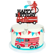 Firefighter Cupcake Toppers, Red Glitter Fire Department Cake Decor, Firefighter Cupcake Wrappers Suitable For Firefighter Themed Baby Shower, Birthday Party Cake Decorations - Multicolor - View 1