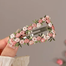 Floral Embroidered Hair Clips, Pink Water Drop BB Clips, Hair Accessories For Beach, Campus, Commute, Party, Boho Outfit Hair Claws Claw Clips Hair Jaw Clip Hair Clamps Hair Clutch Hair Catcher Clip