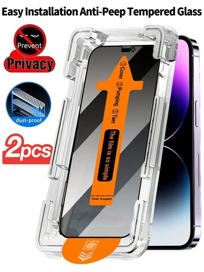 2-pack sekretessskärmskydd automatisk justeringskit för iPhone 16 Pro Max, 9H hårdhet, splittersäker härdat glasfilm, skyddande ultrasnabb installation, dammfri design, skärmskyddsfilm, härdat glas, telefon med installationskit, 9H hårdhet, reptåligt, heltäckande skydd för iPhone 17ProMax/17Pro/17Air/17/16 ProMax/16 Plus/15 ProMax/14/13/12/11-serien, inga bubblor, inget damm