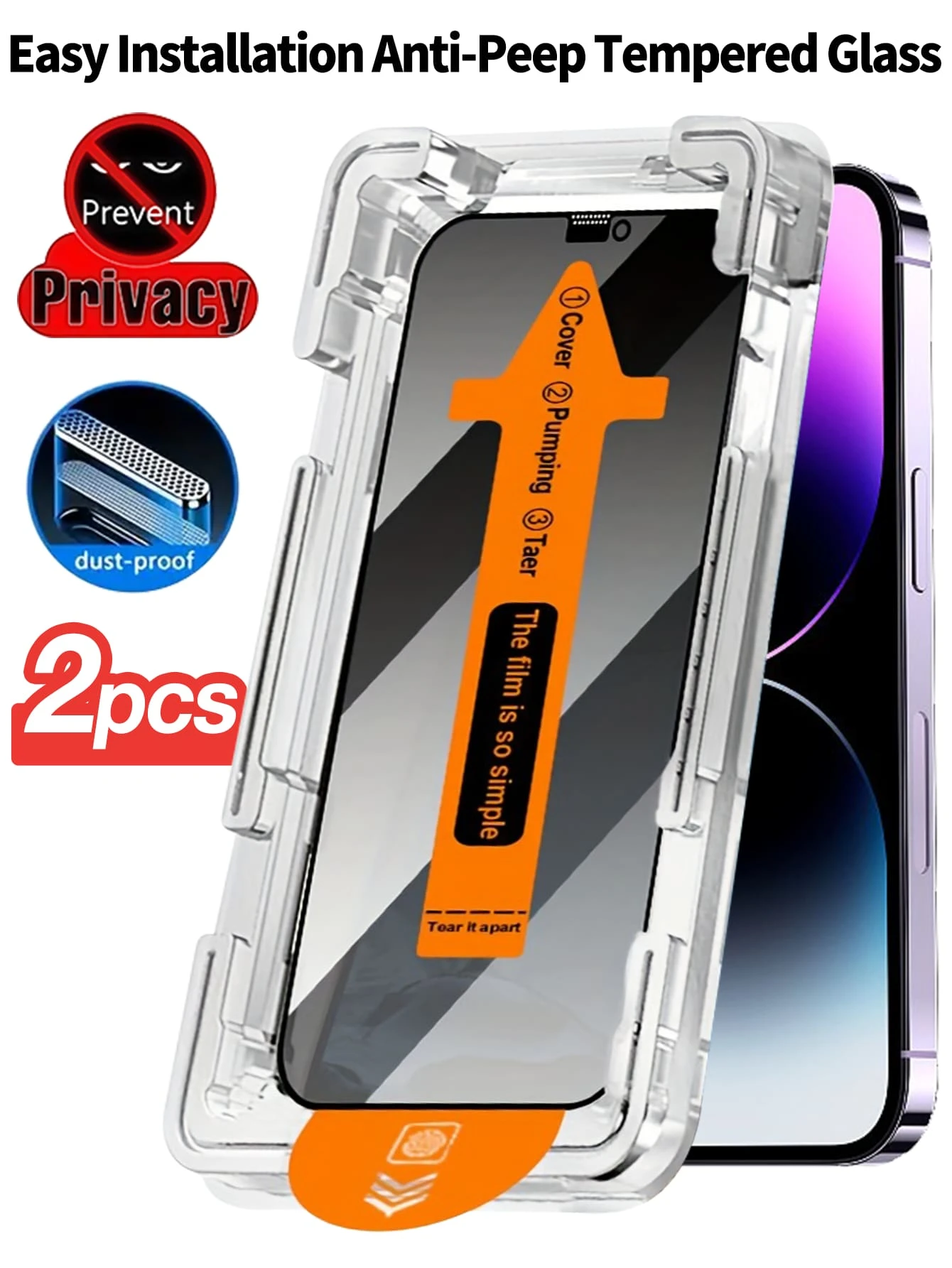 CASECOPS 2片裝隱私螢幕保護貼自動對位套件，相容 iPhone 16 Pro Max，9H 硬度防碎鋼化玻璃膜，超快速安裝，防塵設計，鋼化玻璃螢幕保護貼，含安裝工具，9H 硬度，耐刮損，全螢幕覆蓋保護，相容 iPhone 18 Pro Max/18 Pro/17 Pro Max/17 Pro/17 Air/17/16 Pro Max/16 Plus/15 Pro Max/14/13/12/11 系列，無氣泡、無灰塵