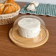 Porta Queijo Queijeira Bambu Com Tampa Em Acrílico Mesa Posta 19cmx9cm