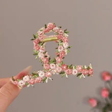 Floral Embroidered Hair Clips, Pink Water Drop BB Clips, Hair Accessories For Beach, Campus, Commute, Party, Boho Outfit Hair Claws Claw Clips Hair Jaw Clip Hair Clamps Hair Clutch Hair Catcher Clip