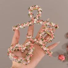 Floral Embroidered Hair Clips, Pink Water Drop BB Clips, Hair Accessories For Beach, Campus, Commute, Party, Boho Outfit Hair Claws Claw Clips Hair Jaw Clip Hair Clamps Hair Clutch Hair Catcher Clip