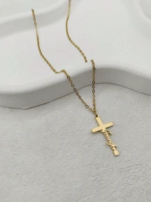 1pc Children's Custom Name Cross English Letter Necklace Cross Custom Chain Stainless Steel Pendant Jewelry Children's Personalized Birthday Gift Accessories, Name Simple Versatile Everyday Style, Unique Ideal Gift For Daughter, Dance Party Wear, Children's Party, Custom Baby Gifts, Exquisite Gifts For Children, Baby Baptism, Mother's Day Gift, Multi-Functional, Ornamental, Letter, Stylish, Modern, Colorful, Cute, Adorable, Casual, Custom, Personalized, Unique, Customized, Baby Gifts, Ideal Gifts For Him, Ideal Gifts For Her, Son, Daughter