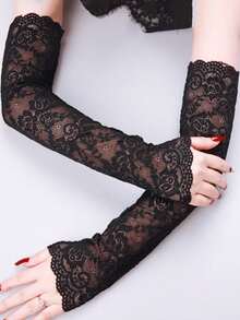 1 双女士时尚简约长款蕾丝袖套，透气轻薄袖套，新娘袖套，派对袖套，服装配饰
