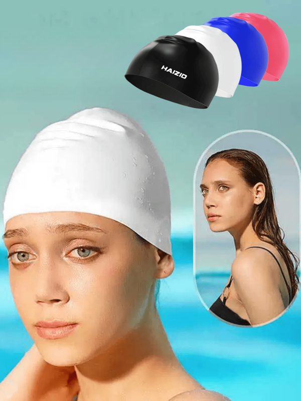2pcsSilicone Swim Cap For Women With Long Hair And Loose Ends, Waterproof Ear Protection For Both Men And Women, Silicone Swim Cap