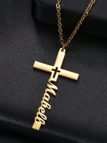 1pc Children's Custom Name Cross English Letter Necklace Cross Custom Chain Stainless Steel Pendant Jewelry Children's Personalized Birthday Gift Accessories, Name Simple Versatile Everyday Style, Unique Ideal Gift For Daughter, Dance Party Wear, Children's Party, Custom Baby Gifts, Exquisite Gifts For Children, Baby Baptism, Mother's Day Gift, Multi-Functional, Ornamental, Letter, Stylish, Modern, Colorful, Cute, Adorable, Casual, Custom, Personalized, Unique, Customized, Baby Gifts, Ideal Gifts For Him, Ideal Gifts For Her, Son, Daughter