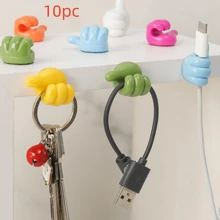 10pcs (Mixed Colors) Thumb Shape Cable Holder Clips, Creative Cute Wire Organizer Adhesive Hooks For Cable Management, Damage-Free No-Drilling Sticky Mount