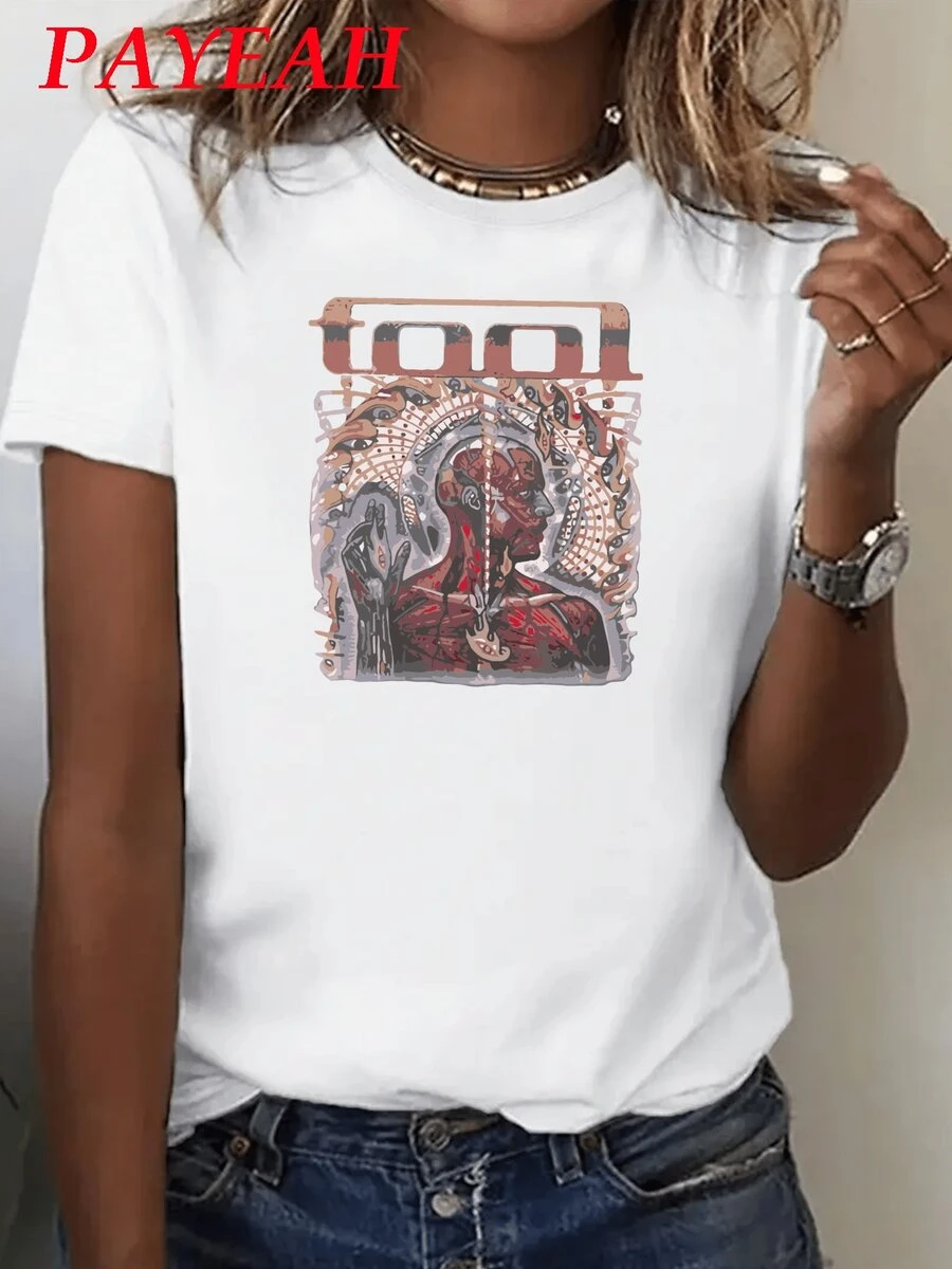 Payeah Vintage Tool Band Album Shirt, Lateralus Tool Band Shirt Graphic Print T Shirt 1 Pcs 220g Heavy Cotton T ShirtUnisex Vintage Washed Tee - Distressed Retro Style Everyday Basic - White - View 1