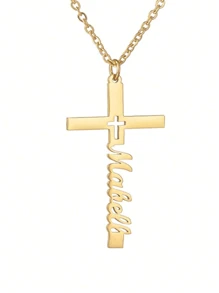 1pc Children's Custom Name Cross English Letter Necklace Cross Custom Chain Stainless Steel Pendant Jewelry Children's Personalized Birthday Gift Accessories, Name Simple Versatile Everyday Style, Unique Ideal Gift For Daughter, Dance Party Wear, Children's Party, Custom Baby Gifts, Exquisite Gifts For Children, Baby Baptism, Mother's Day Gift, Multi-Functional, Ornamental, Letter, Stylish, Modern, Colorful, Cute, Adorable, Casual, Custom, Personalized, Unique, Customized, Baby Gifts, Ideal Gifts For Him, Ideal Gifts For Her, Son, Daughter
