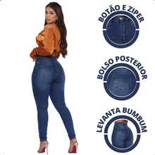 Women's Skinny High Waist Jeans With Lycra Basic Butt Lift Effect - 石油藍洗液 - 查看 8