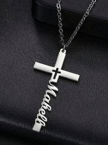 1pc Children's Custom Name Cross English Letter Necklace Cross Custom Chain Stainless Steel Pendant Jewelry Children's Personalized Birthday Gift Accessories, Name Simple Versatile Everyday Style, Unique Ideal Gift For Daughter, Dance Party Wear, Children's Party, Custom Baby Gifts, Exquisite Gifts For Children, Baby Baptism, Mother's Day Gift, Multi-Functional, Ornamental, Letter, Stylish, Modern, Colorful, Cute, Adorable, Casual, Custom, Personalized, Unique, Customized, Baby Gifts, Ideal Gifts For Him, Ideal Gifts For Her, Son, Daughter