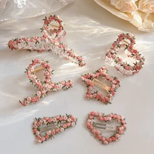 Floral Embroidered Hair Clips, Pink Water Drop BB Clips, Hair Accessories For Beach, Campus, Commute, Party, Boho Outfit Hair Claws Claw Clips Hair Jaw Clip Hair Clamps Hair Clutch Hair Catcher Clip