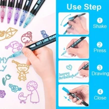 12pcsDouble Line Outline Pen & Dreamy Double Line Pen (24 Color) & Colorful Outline Pen (24 Color) & Fluorescent Graffiti Pen & Metallic Greeting Card Pen, For Greeting Cards, Crafts, Posters, Painting, Diy, Sketching, Journaling And Kids Coloring,Diy Kids,Colouring,Kids Coloring,Back To School - Multicolor - View 11