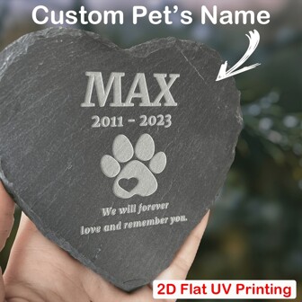 1pc Personalized Pet Memorial Stone - 2D Flat UV Printing Heart Rock With Pet's Name - Perfect Sympathy Gift For Pet Loss