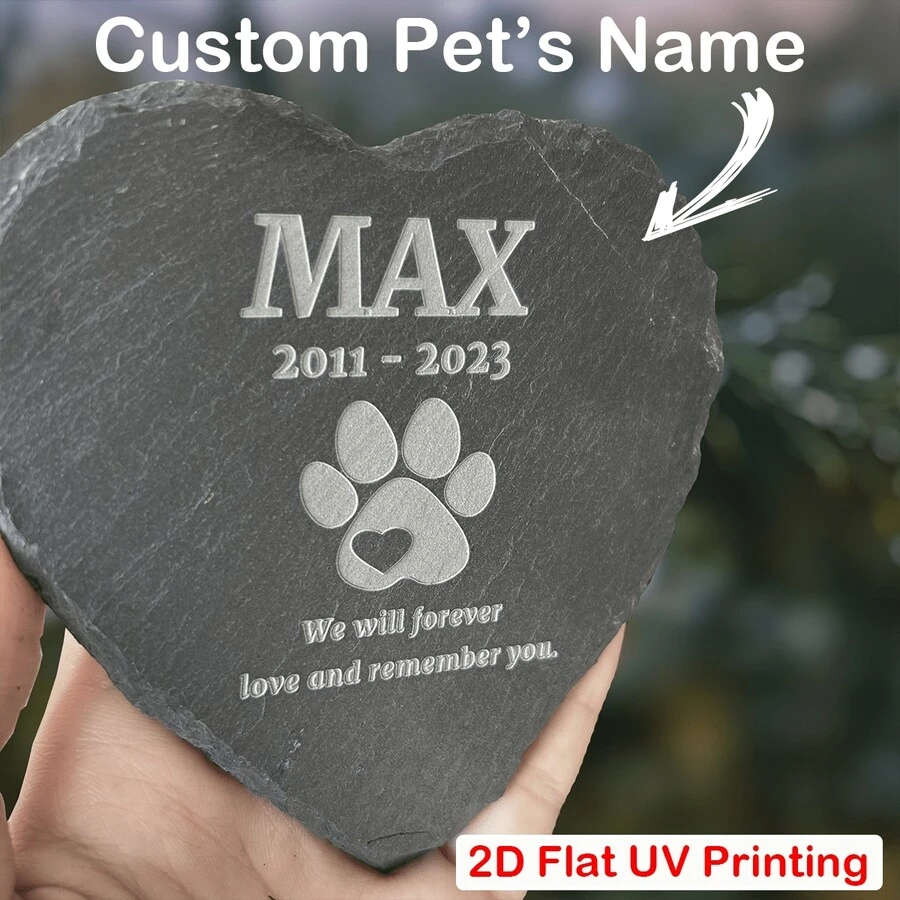 1 pieza Piedra conmemorativa personalizada para mascotas - Piedra plana con impresión UV 2D en forma de corazón con el nombre de la mascota - Regalo perfecto de condolencias por la pérdida de una mascota - Multicolor - Ver 1