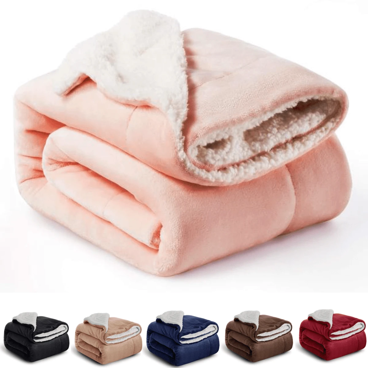 Sherpa Blanket Double-Sided Sheepskin Wool Comforter For Double Queen Bed Winter - Rusty Rose - View 1
