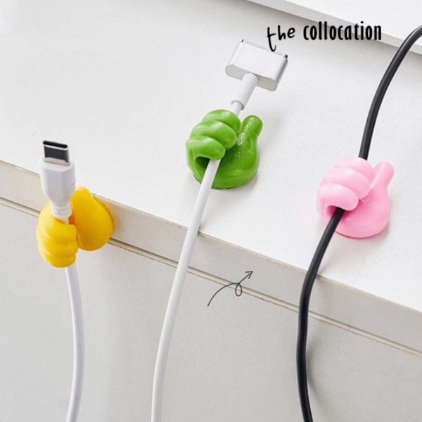 10pcs (Mixed Colors) Thumb Shape Cable Holder Clips, Creative Cute Wire Organizer Adhesive Hooks For Cable Management, Damage-Free No-Drilling Sticky Mount