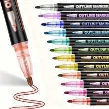 12pcsDouble Line Outline Pen & Dreamy Double Line Pen (24 Color) & Colorful Outline Pen (24 Color) & Fluorescent Graffiti Pen & Metallic Greeting Card Pen, For Greeting Cards, Crafts, Posters, Painting, Diy, Sketching, Journaling And Kids Coloring,Diy Kids,Colouring,Kids Coloring,Back To School - Multicolor - View 1