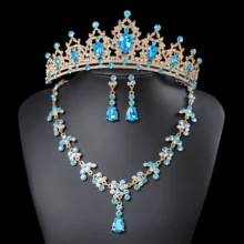 4 件巴洛克水晶皇冠项链耳环套装公主派对王冠新娘婚礼派对发饰珠宝皇冠套装