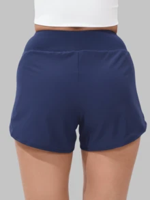 1件装女士高腰速干双层口袋运动跑步短裤