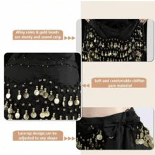 زي رقص البطن 1 قطعة سلسلة خصر، شريط خصر من الشبكة المعدنية ل- الملابس، شال خصر بالعملات الذهبية للرقص، بوهيمي الطراز - الأسود - مشاهدة 4