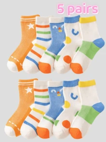 5 Pairs Kids/Children Thin Mesh Candycolor Letter & Striped Pattern Breathable Crew Socks, Suitable For Home & Outdoor, Spring/Summer (Ages 1-12) - Multicolor - View 3