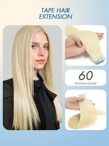 20pcs Tape In Hair Extensions Human Hair Color 60 Platinum Blonde 14-22 Inch 100% Human Hair Invisible Tape In Hair Extensions - Multicolor - View 45
