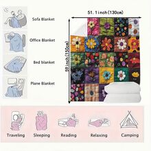 1 件复古花卉拼布法兰绒毯子 - 舒适柔软毯子，适合沙发、床、办公室、汽车、露营、旅行 - 四季礼物，数码印花，针织涤纶 - 彩色 - 查看 8